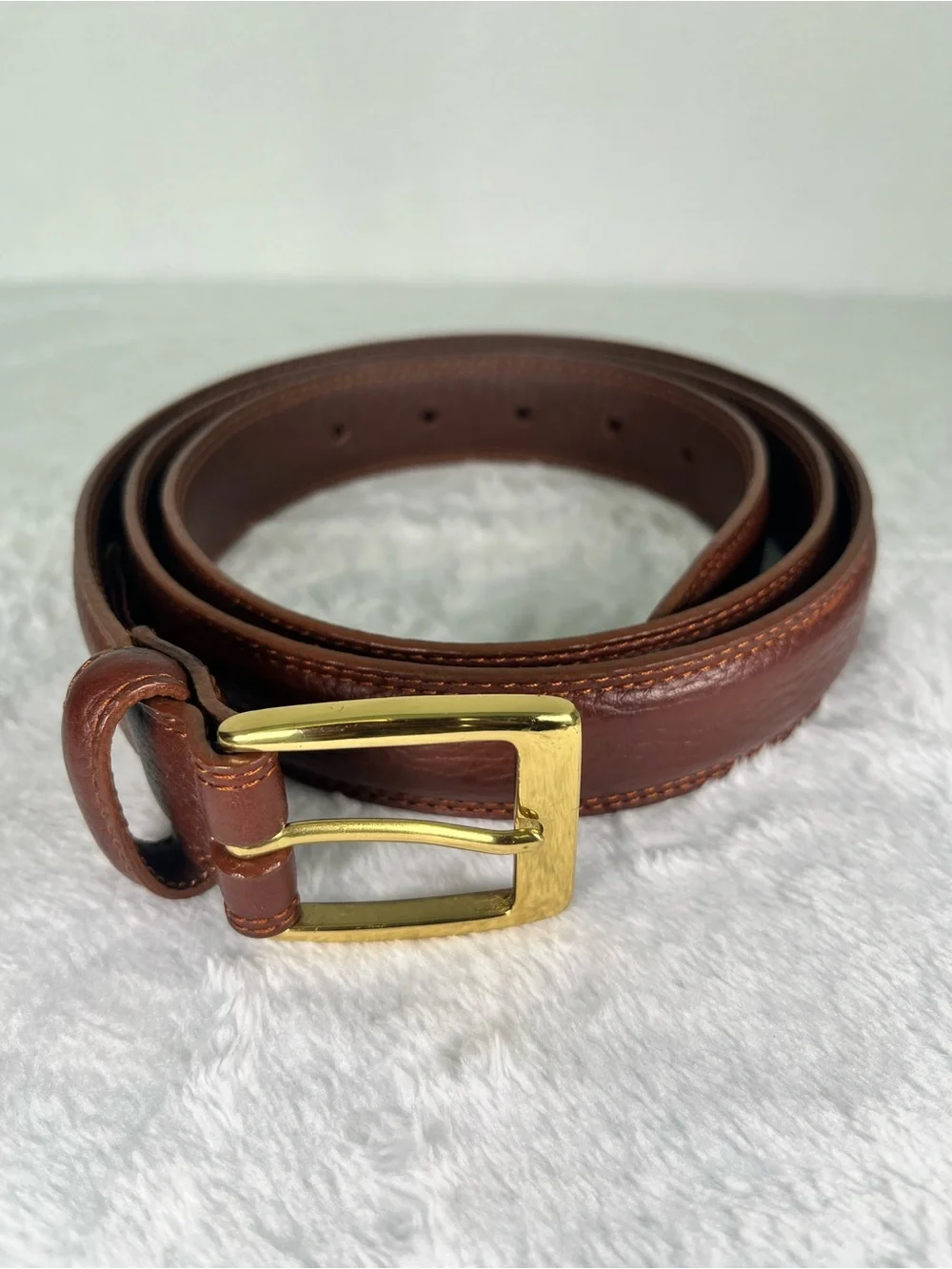 Cole Haan Men's Brown Pebbled Leather Belt Solid Brass Buckle Size 110/44 Preppy